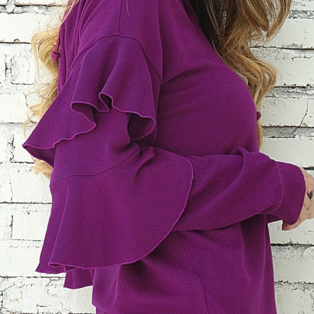 Tiered Ruffle Sleeve Hoodie - Picture 4 of 6